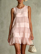 Pleated Chiffon Satin Mini Dress