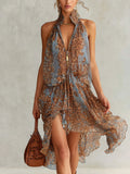 Brown Leopard Semi-Zip Chiffon Dress