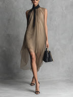 The Khaki Ribbon Draped Dress