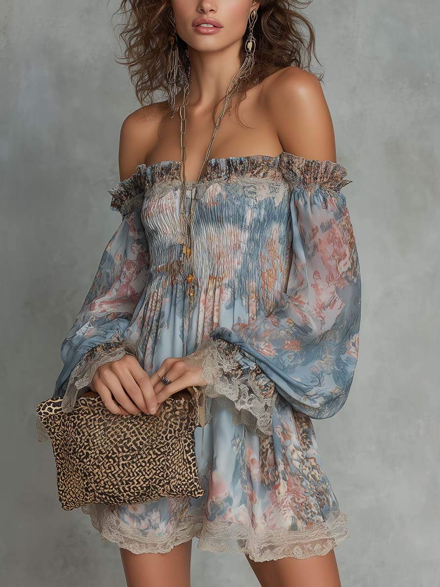Romantic Floral Ruched Mini Dress