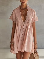 The Pink Lace Button-Down Dress