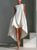 White Linen Asymmetric Dress