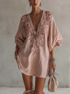 Embroidered Linen Mini Dress