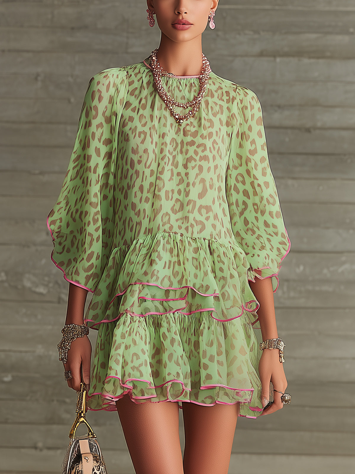 The Green Leopard Chiffon Dress