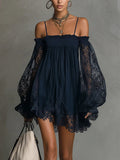 Navy Lace Cold Shoulder Mini Dress