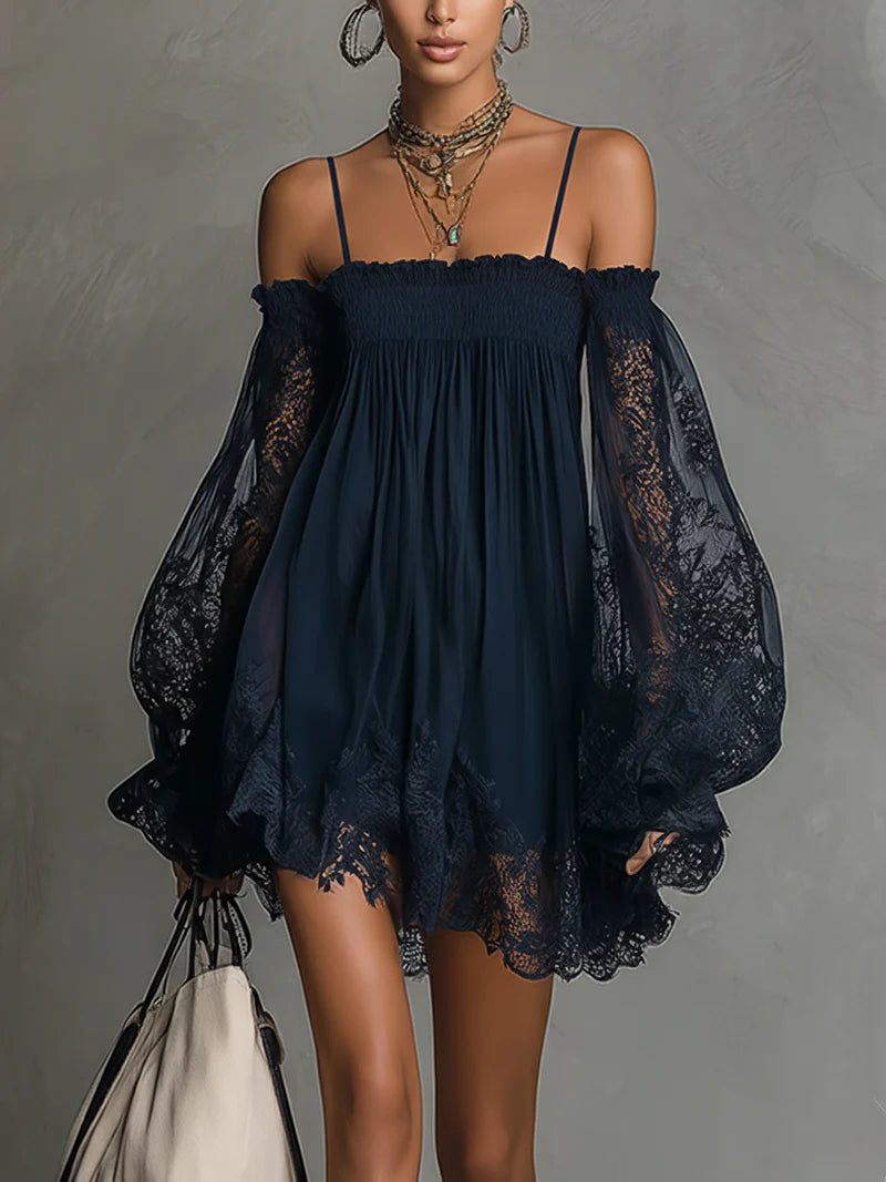 Navy Lace Cold Shoulder Mini Dress