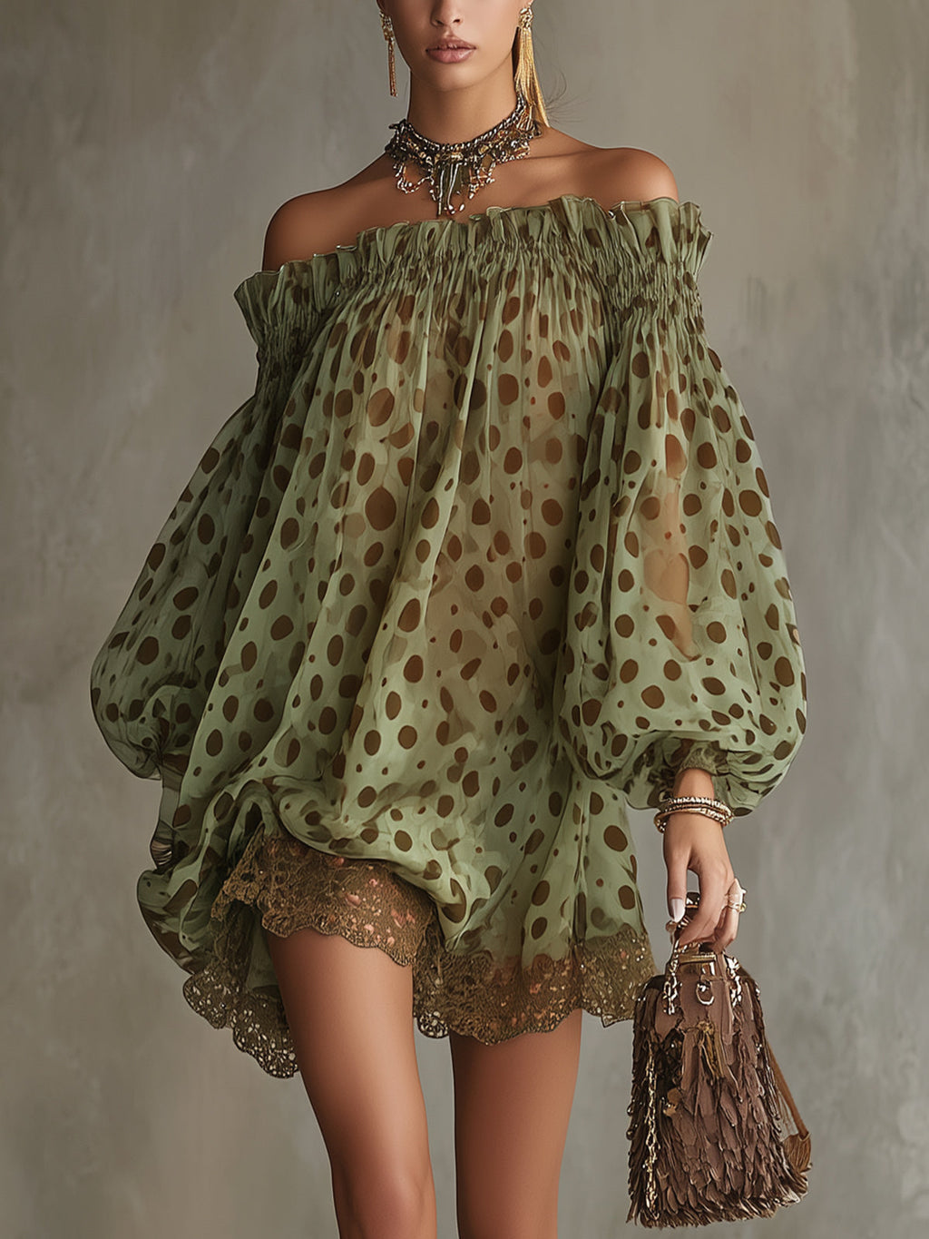 The Olive Polka Dot Dress