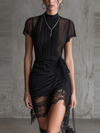 The Black Pleated Lace Dress
