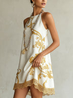 Golden Floral Lace Mini Dress