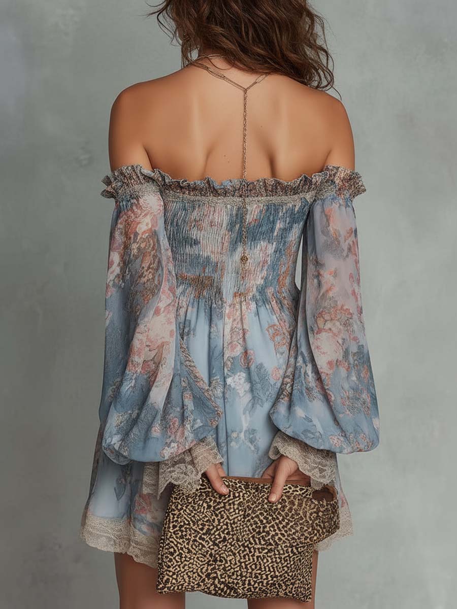 Romantic Floral Ruched Mini Dress