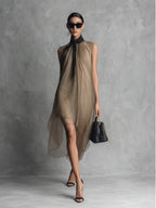 The Khaki Ribbon Draped Dress