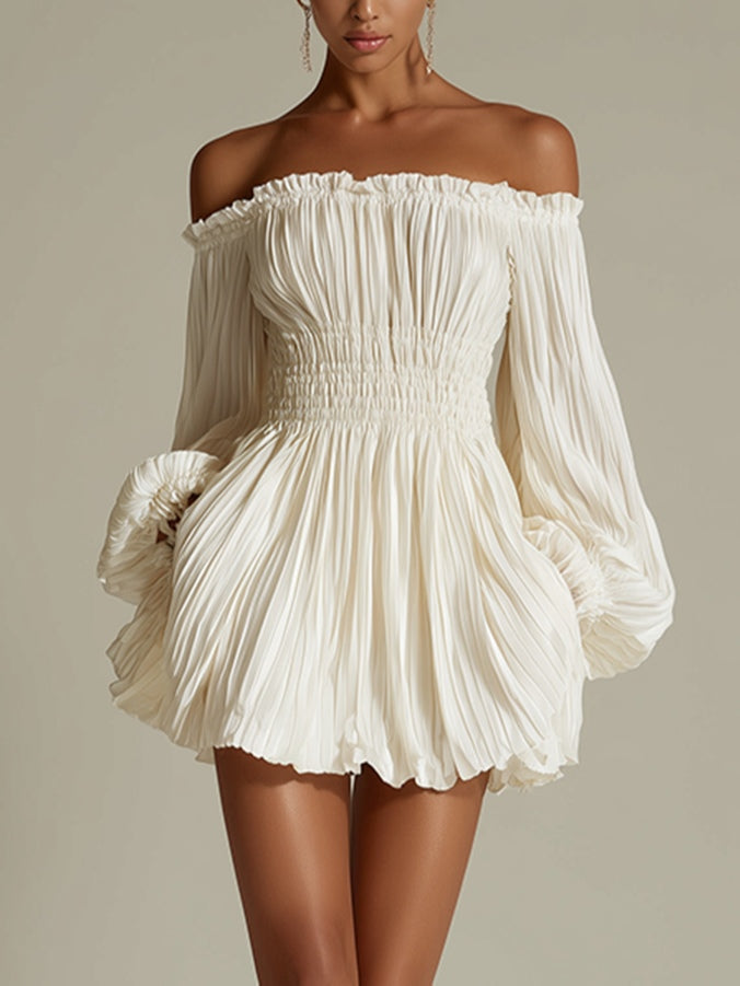White Smocked Off-Shoulder Mini Dress