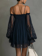 Navy Lace Cold Shoulder Mini Dress