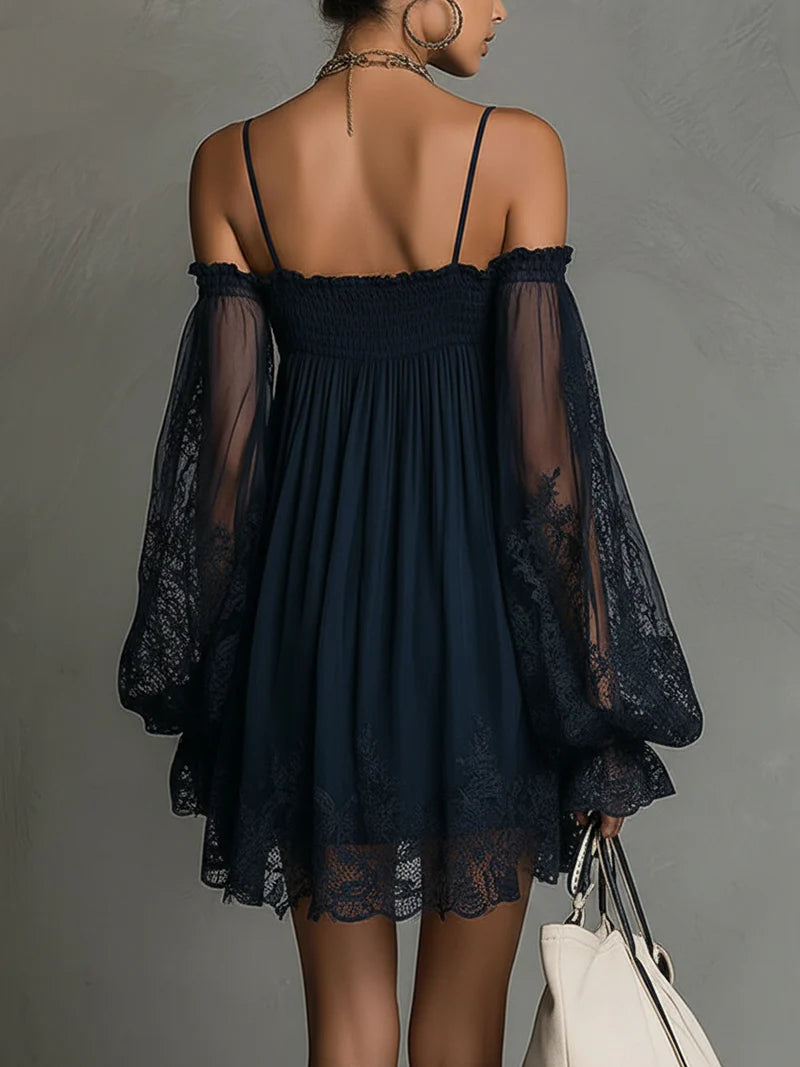 Navy Lace Cold Shoulder Mini Dress