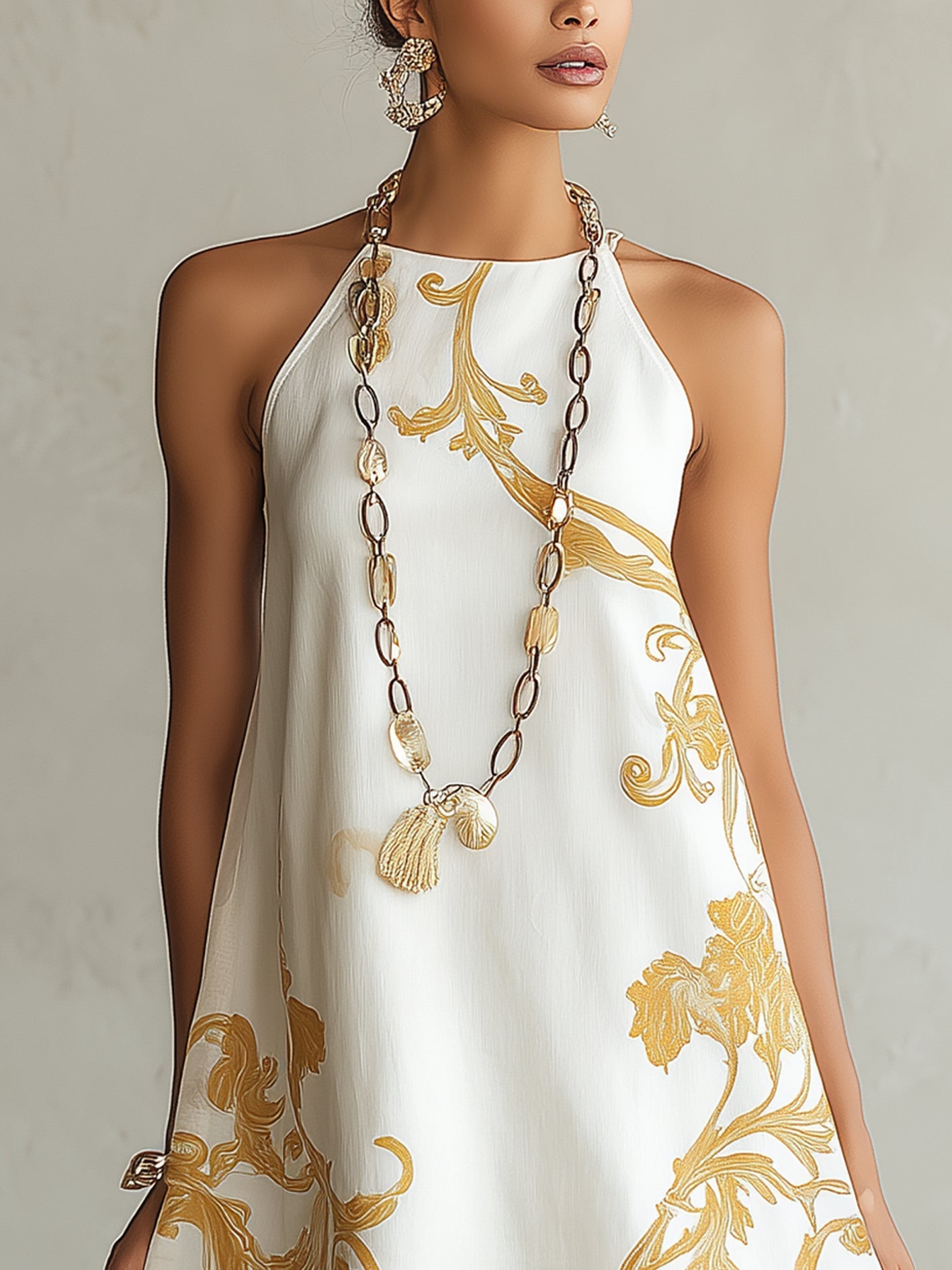 Golden Floral Lace Mini Dress