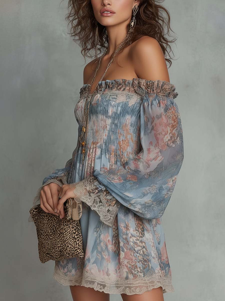 Romantic Floral Ruched Mini Dress