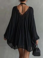 Black Lace Open-Back Mini Dress