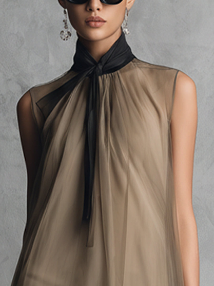 The Khaki Ribbon Draped Dress