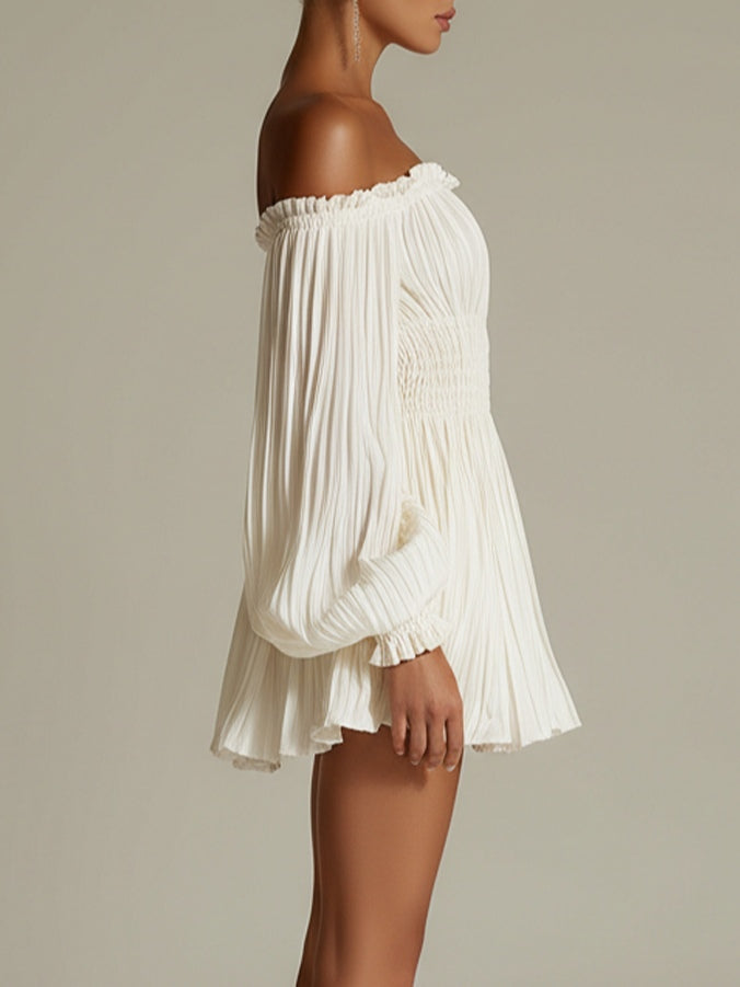 White Smocked Off-Shoulder Mini Dress