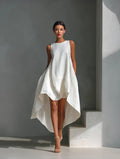 White Linen Asymmetric Dress