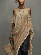 The Khaki Fringe Off-Shoulder Dress