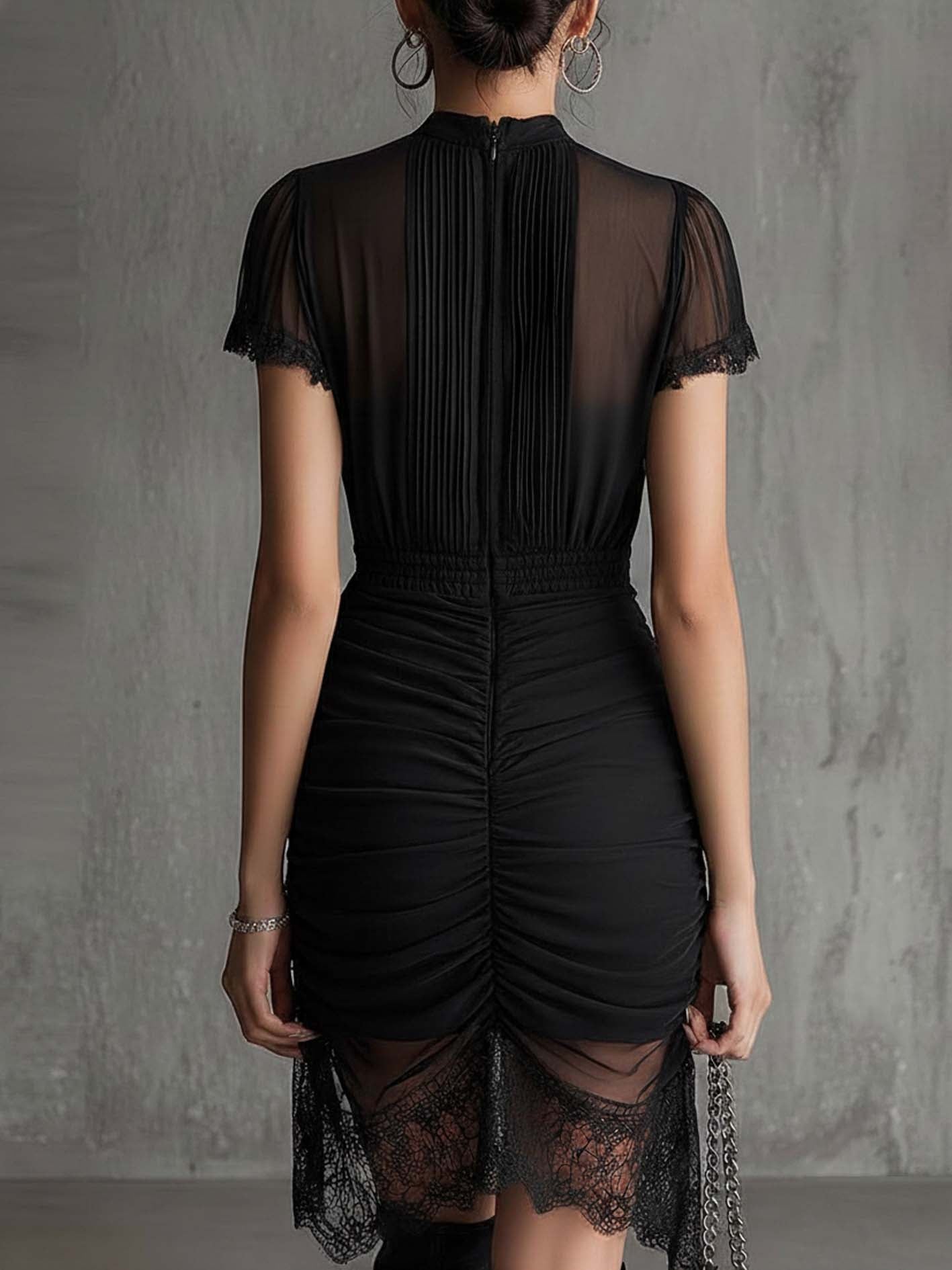 The Black Pleated Lace Dress