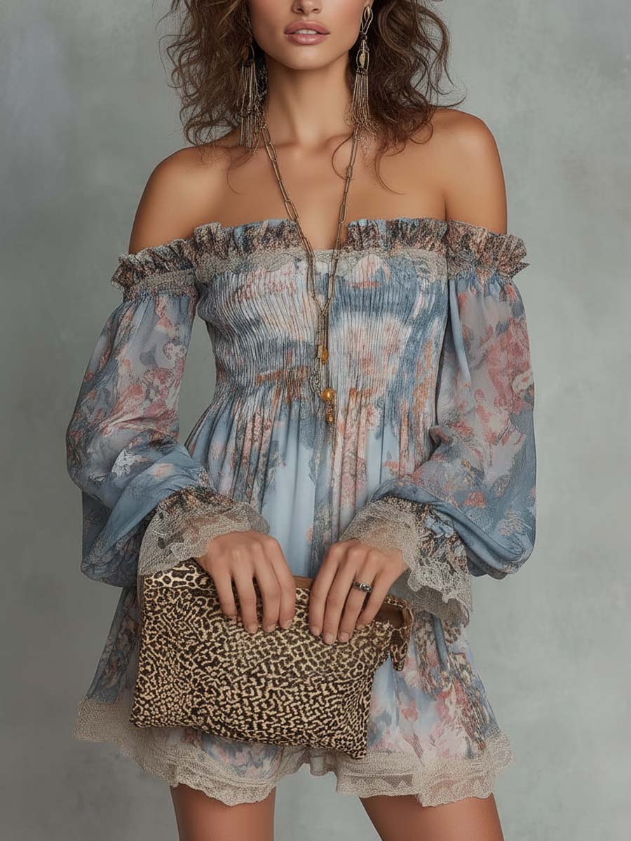 Romantic Floral Ruched Mini Dress