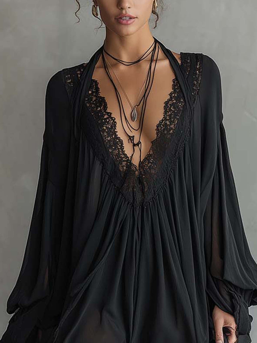 Black Lace Open-Back Mini Dress
