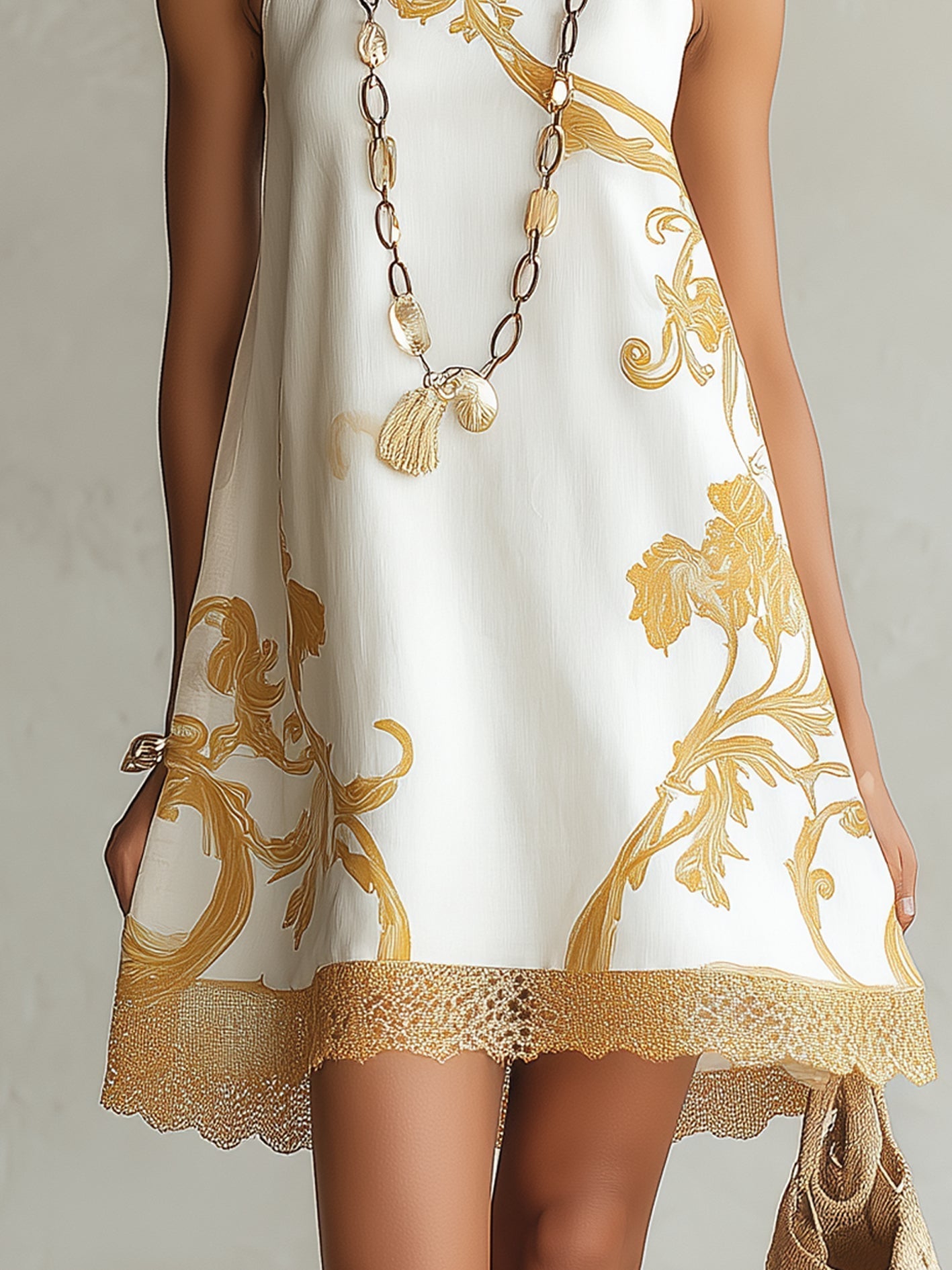 Golden Floral Lace Mini Dress