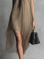 The Khaki Ribbon Draped Dress