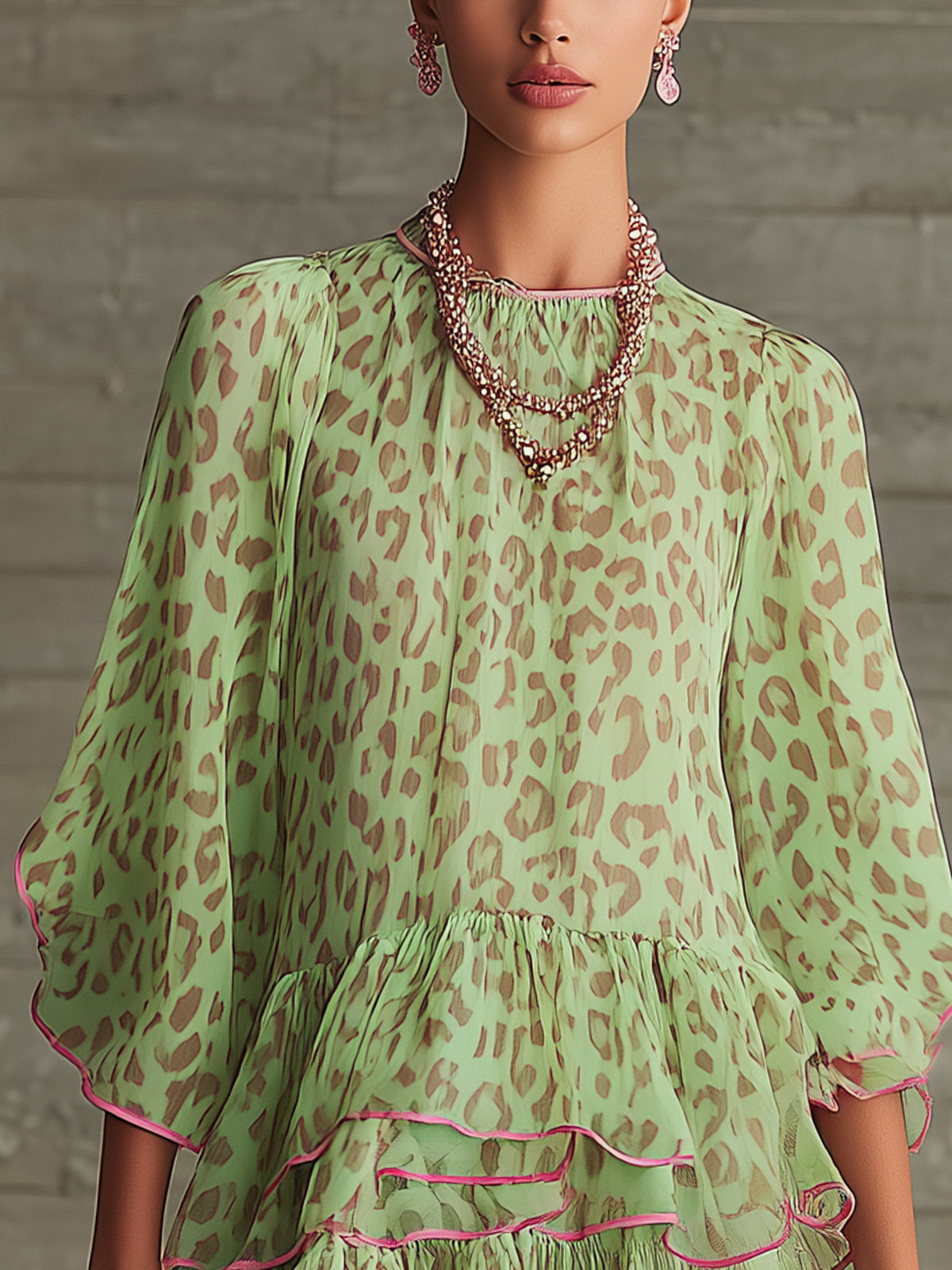 The Green Leopard Chiffon Dress