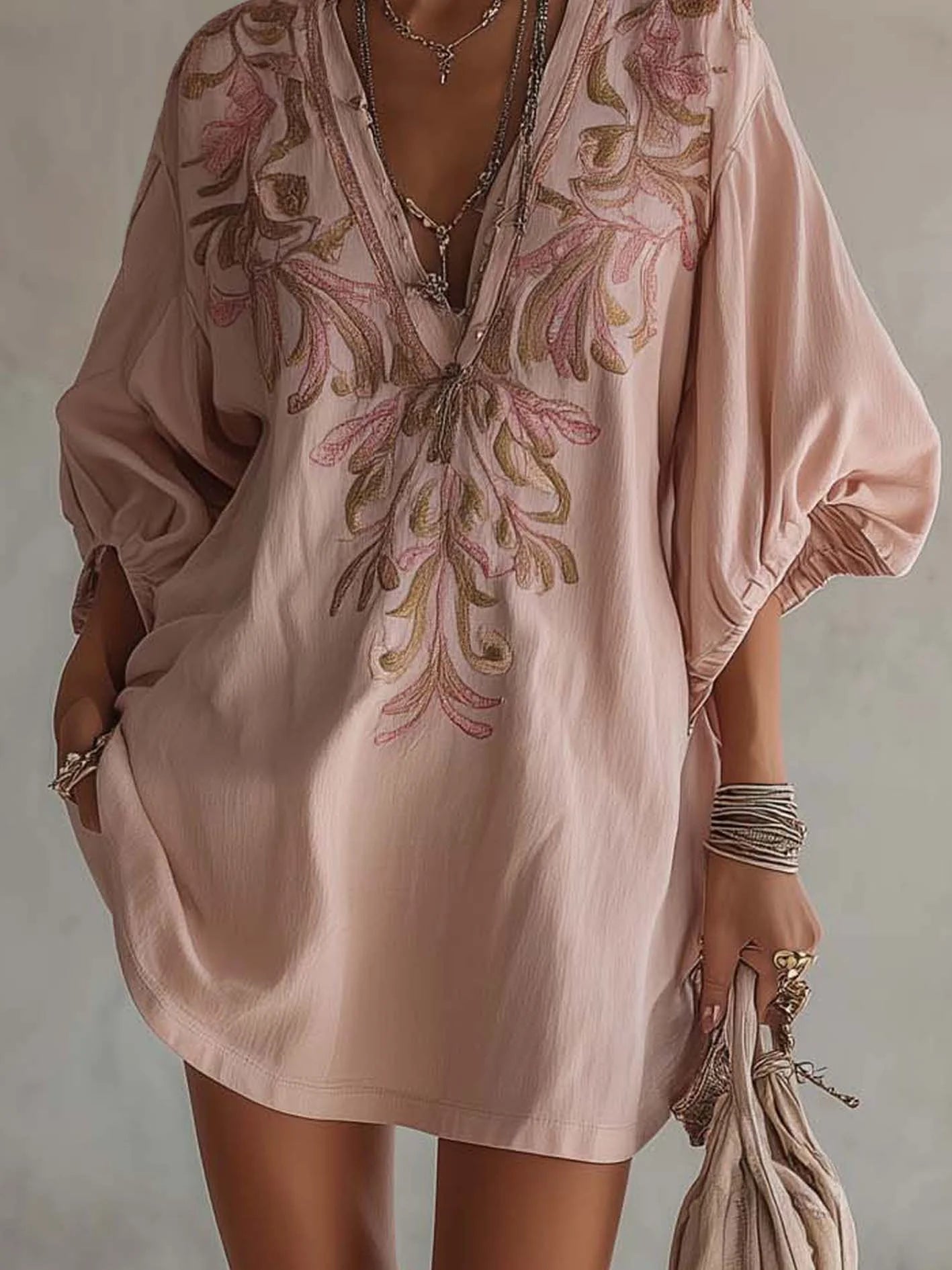 Embroidered Linen Mini Dress