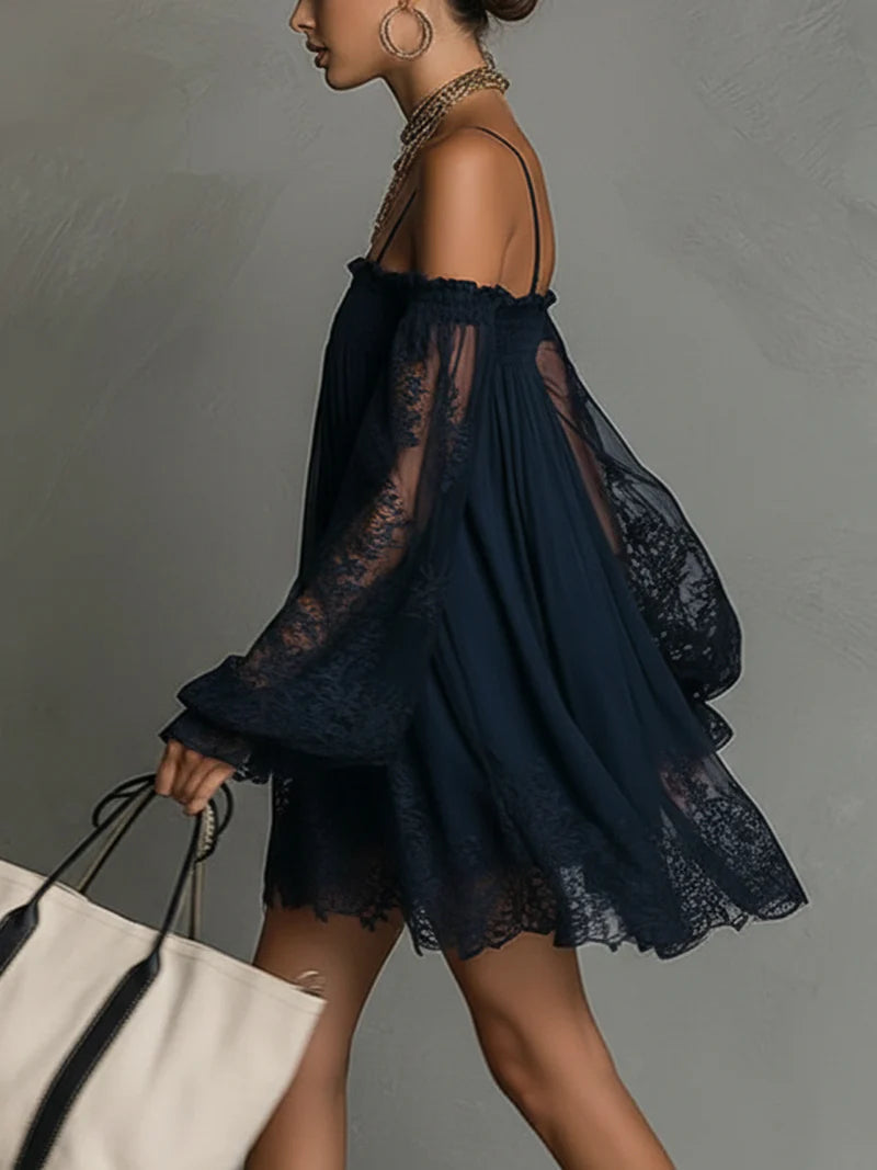 Navy Lace Cold Shoulder Mini Dress
