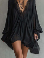 Black Lace Open-Back Mini Dress