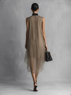The Khaki Ribbon Draped Dress