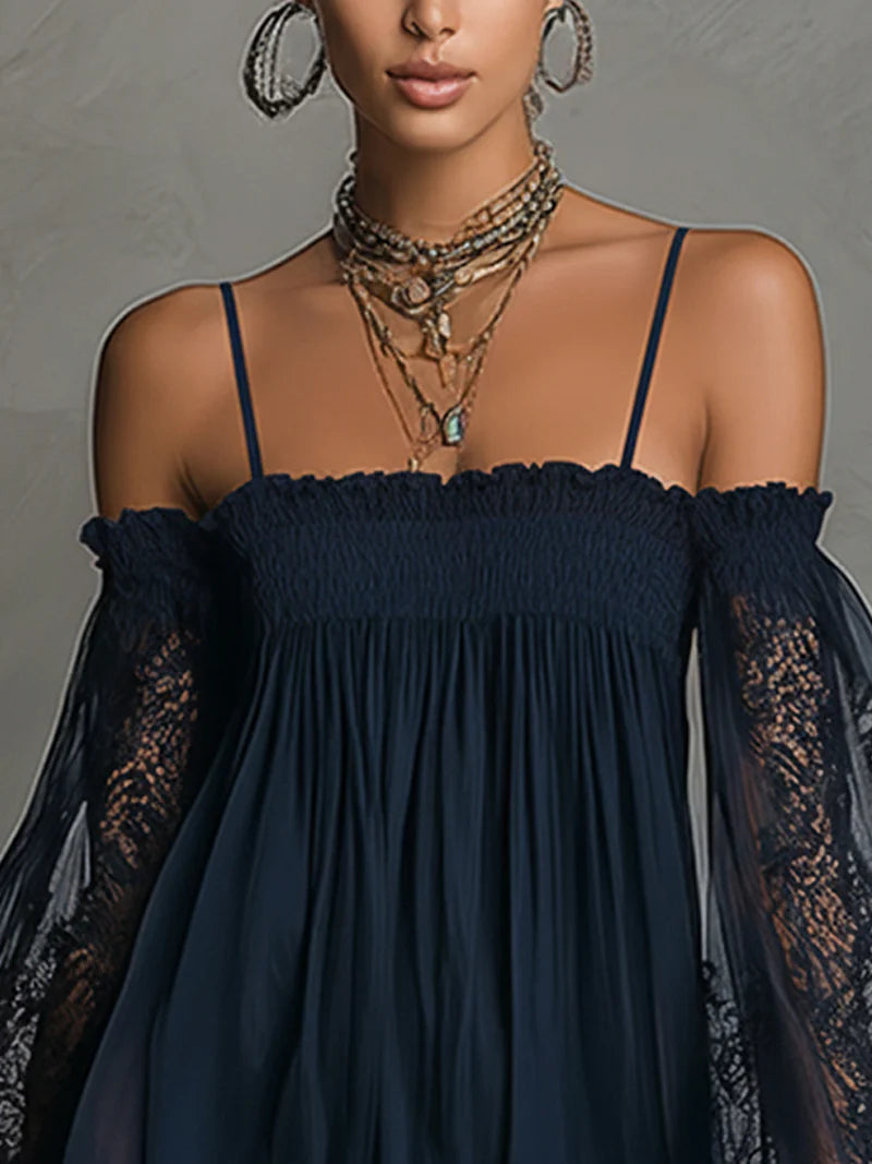 Navy Lace Cold Shoulder Mini Dress
