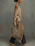 The Khaki Fringe Off-Shoulder Dress