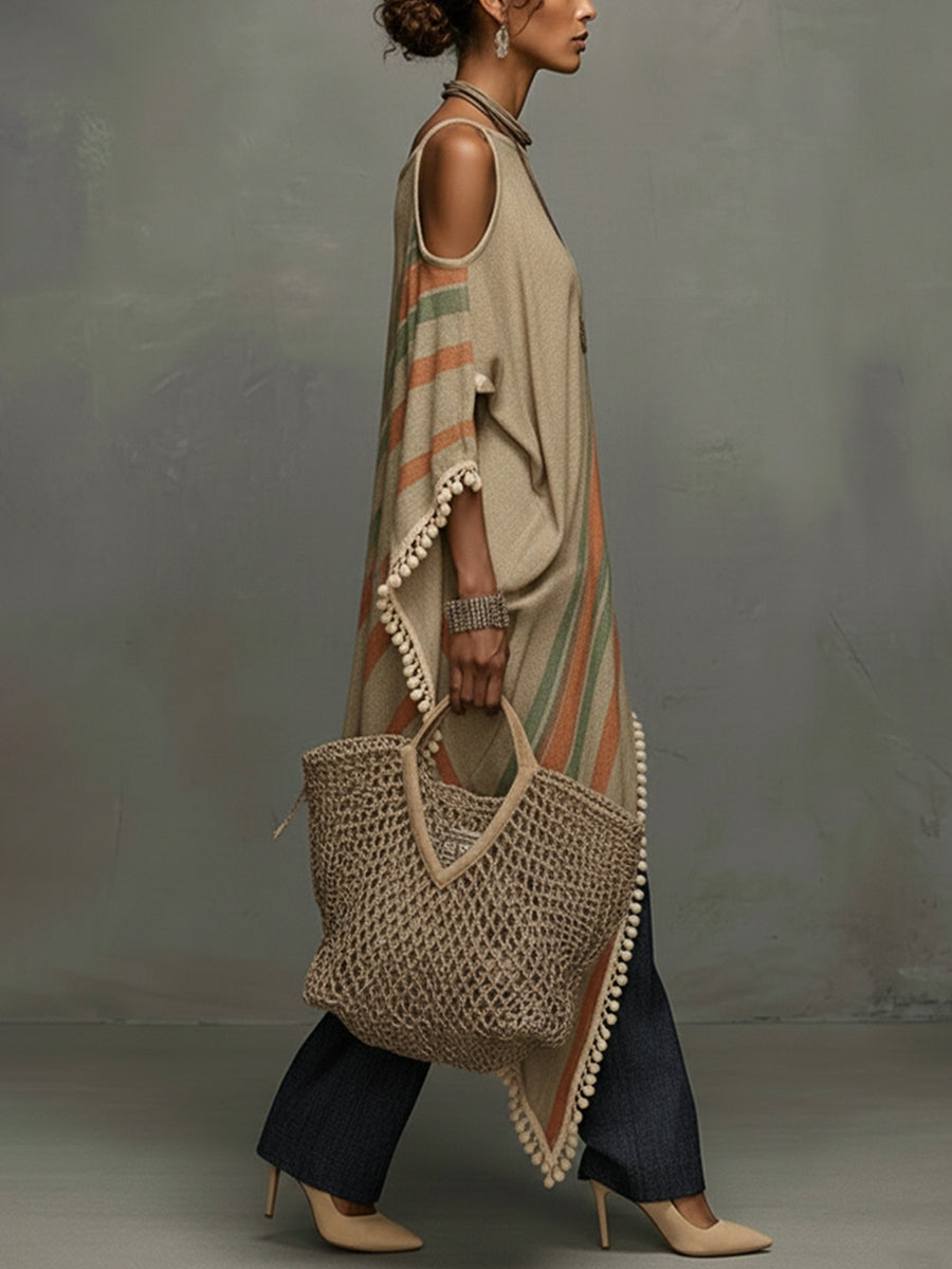The Khaki Fringe Off-Shoulder Dress