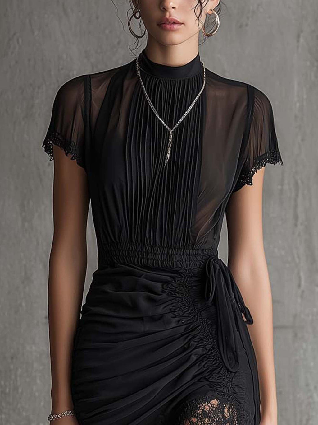 The Black Pleated Lace Dress