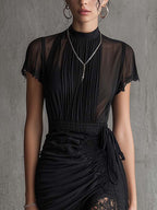 The Black Pleated Lace Dress