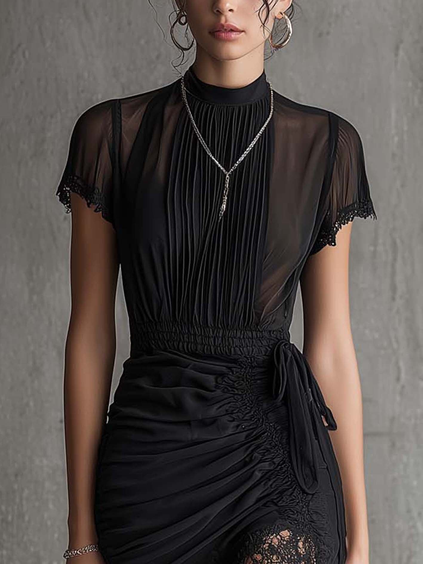 The Black Pleated Lace Dress