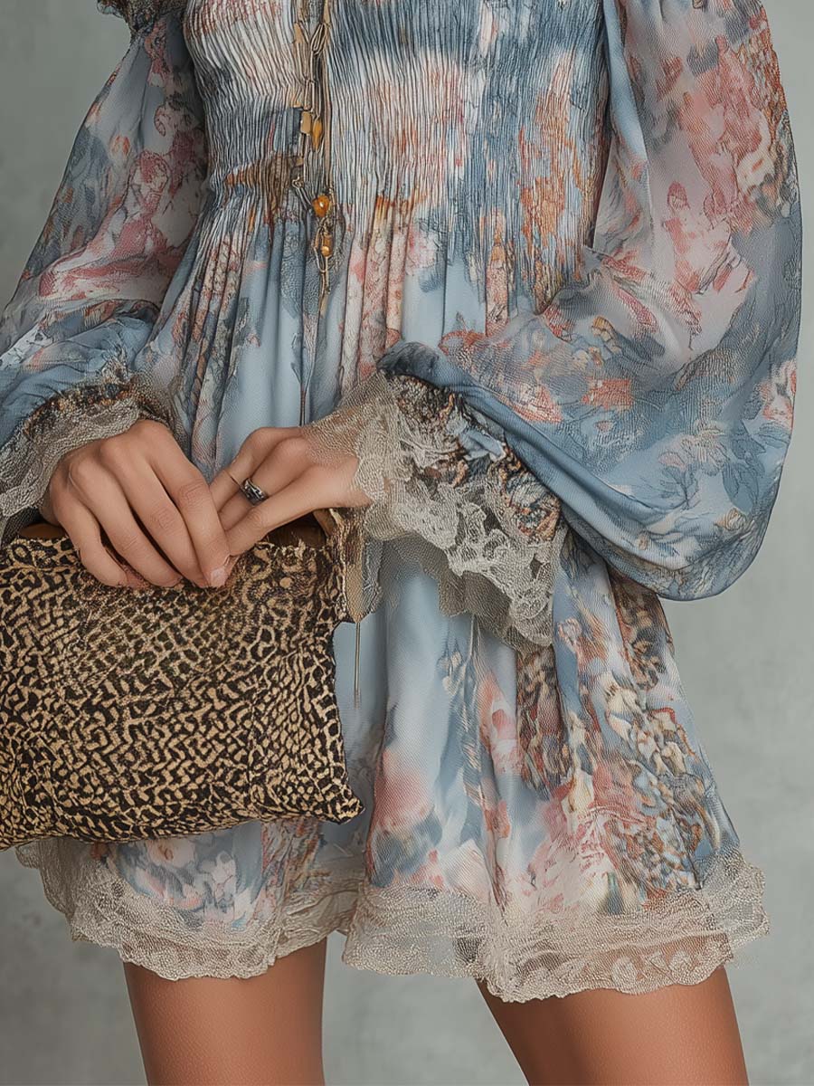 Romantic Floral Ruched Mini Dress