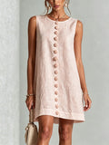 Pink Sleeveless Floral Button-front Mini Dress