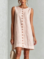 Pink Sleeveless Floral Button-front Mini Dress