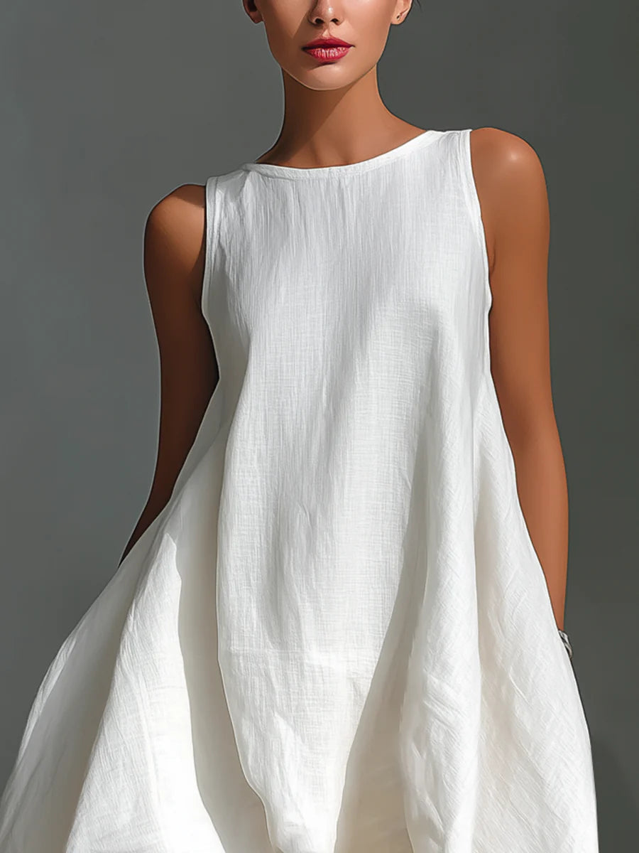 White Linen Asymmetric Dress