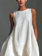 White Linen Asymmetric Dress