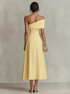 Yellow Linen One-Shoulder Maxi Dress