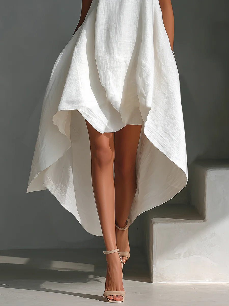 White Linen Asymmetric Dress