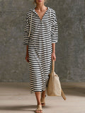 Striped Half-Zip Hooded Midi Dress