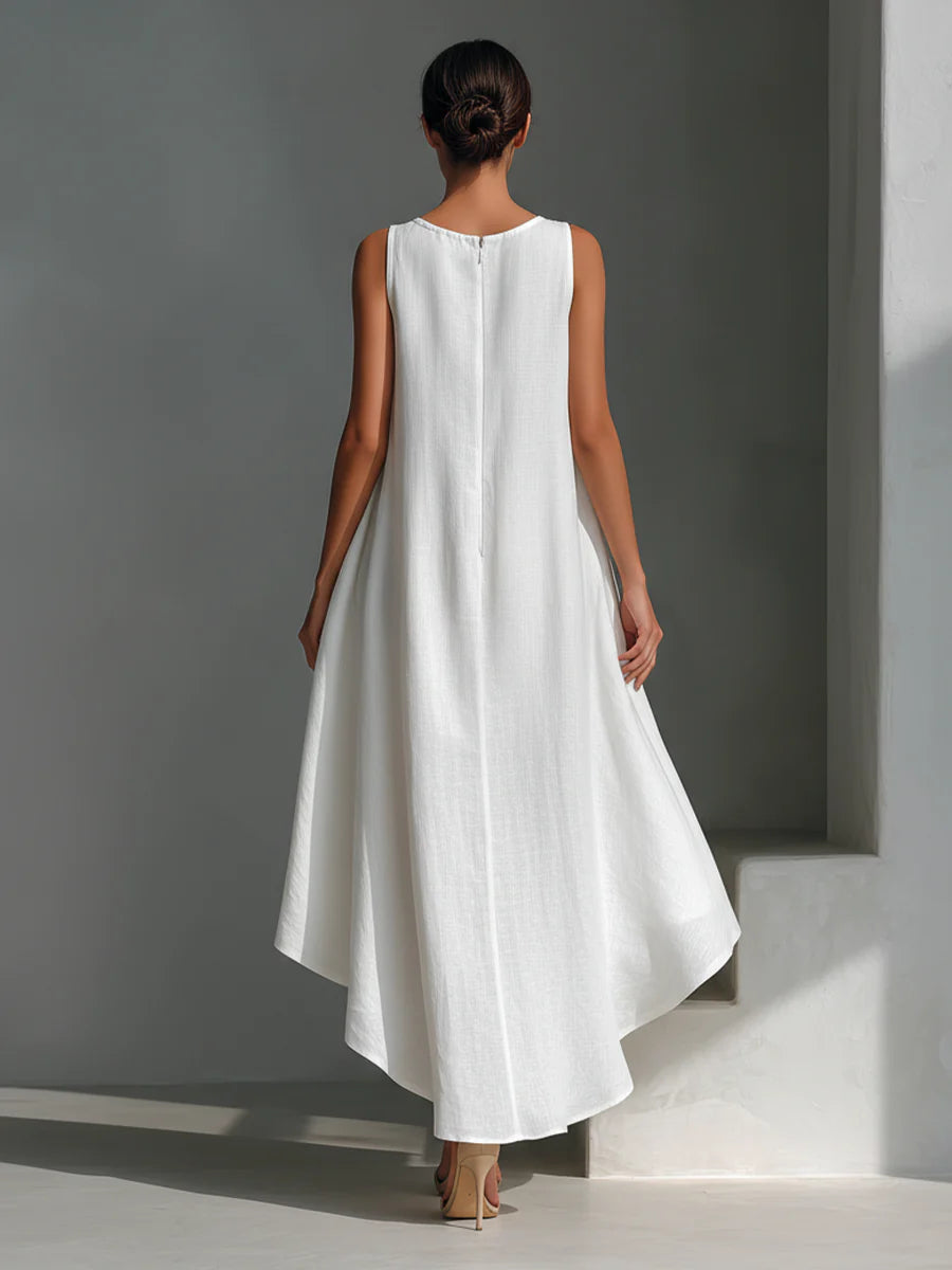 White Linen Asymmetric Dress